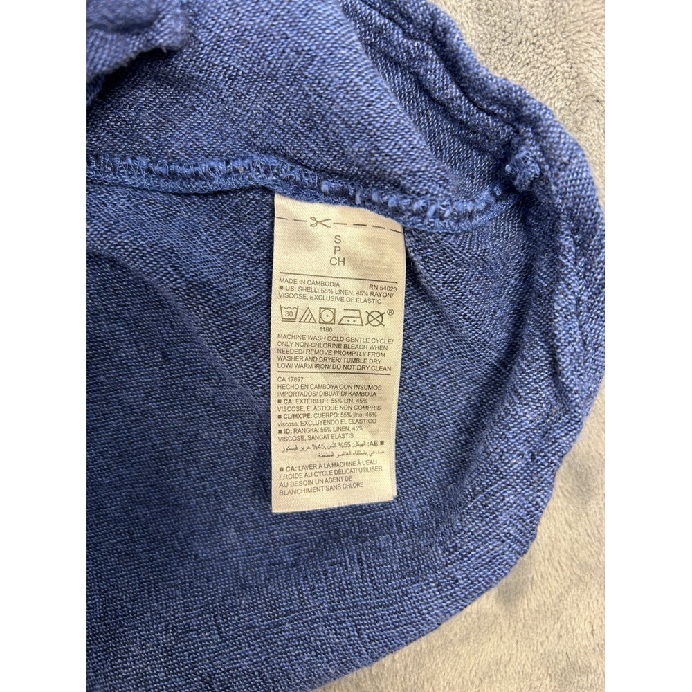 Old Navy Blue Linen Blend Button Front Midi Dress Smocked Back Small - Picture 4 of 5